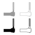 File tool in hand metal rasp in arm use manual instrument equipment for carpentry work set icon grey black color vector
