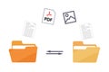 File transfer computer folder to folder. File sharing file exchange File copying and pasting upload and download concept.