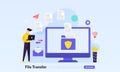 File transfer concept, sharing files between devices with folders on screen and transferred documents, Backup files, flat icon, Royalty Free Stock Photo