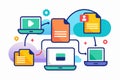 File transfer process demonstrating file exchange and copying activities between multiple devices in a digital environment Royalty Free Stock Photo
