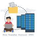 File Transfer Protocol concept with man, folder Royalty Free Stock Photo