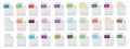 File type icons. Big set of pdf, doc, excel, png, jpg, psd, gif, csv, xls, ppt, html, txt. Royalty Free Stock Photo