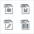 file type line icons. linear set. quality vector line set such as avi file, flv file, indd