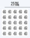 25 File Type Outline icons Pack vector illustration Royalty Free Stock Photo