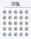 25 File Type Outline icons Pack vector illustration Royalty Free Stock Photo