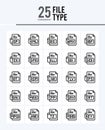 25 File Type Outline icons Pack vector illustration Royalty Free Stock Photo