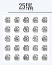 25 File Type Outline icons Pack vector illustration Royalty Free Stock Photo