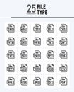 25 File Type Outline icons Pack vector illustration Royalty Free Stock Photo
