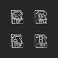 File types chalk white icons set on black background Royalty Free Stock Photo