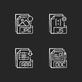 File types chalk white icons set on black background Royalty Free Stock Photo