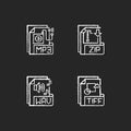 File types chalk white icons set on black background