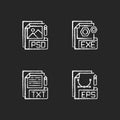 File types chalk white icons set on black background Royalty Free Stock Photo