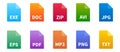 File types icon set. Colorful document format collection