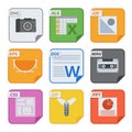 File types vector icons and formats labels file system icons presentation document symbol application software folder Royalty Free Stock Photo