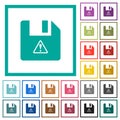 File warning flat color icons with quadrant frames