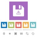 File warning flat white icons in square backgrounds