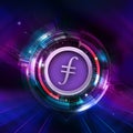 Filecoin cryptocurrency coin on colorful background, color art