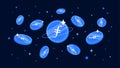 Filecoin FIL coins falling from the sky. FIL cryptocurrency concept banner background