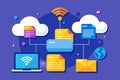 Files are being moved to the cloud using Wi-Fi for efficient and secure storage solutions, Move files to cloud storage with a wi- Royalty Free Stock Photo