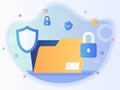 Files data protection concept folder padlock shield gear icon set with flat style. Royalty Free Stock Photo