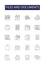 Files and documents line vector icons and signs. document, file, office, management, information, corporate, folder