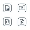 files and folders line icons. linear set. quality vector line set such as video file, synchronize, unlock Royalty Free Stock Photo