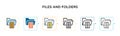 Files and folders vector icon in 6 different modern styles. Black, two colored files and folders icons designed in filled, outline Royalty Free Stock Photo