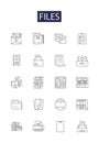 Files line vector icons and signs. Documents, Records, Data, Logs, Papers, Archives, Images, Texts outline vector