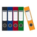 Files, ring binders, colorful office folders.