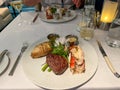 Filet Mignon and Lobster dinner at a restaurant on a cruise ship