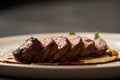 Filet mignon with mashed potatoes and pomegranate sauce, close-up Royalty Free Stock Photo