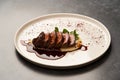 Filet mignon with mashed potatoes and pomegranate sauce, close-up Royalty Free Stock Photo