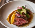 Filet Mignon with Puree in White Bowl