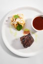 Filet mignon steak with cauliflower dish top view Royalty Free Stock Photo