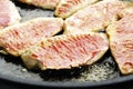 Filets of sea barbel in pan, close-up