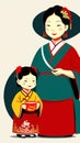 Filial piety culture cartoon character illustration