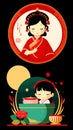 Filial piety culture cartoon character illustration