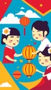 Filial piety culture cartoon character illustration