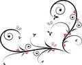 Filigree heart shape design accessorized with leaves, spirals, red flowers and butterflies. Royalty Free Stock Photo