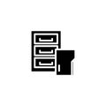 Filing cabinet black icon concept. Filing cabinet flat vector symbol, sign, illustration. Royalty Free Stock Photo