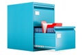Filing cabinet with folders, 3D rendering