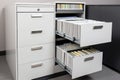 a filing cabinet, neatly organized with labeled folders and file dividers