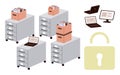 Organized Filing Cabinets with Laptops and Digital Security Lock Icon Representing Data Protection Royalty Free Stock Photo