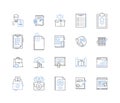 Filing organization line icons collection. Categorization, Alphabetization, Indexing, Archiving, Storing, Sorting