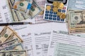 Filing taxes form, money, calculator