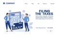 filing the taxes illustration. Landing page template.