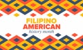 Filipino American History Month. Happy holiday, celebrate in October. Filipinos and United States flag. Vector poster