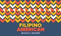 Filipino American History Month. Happy holiday, celebrate in October. Filipinos and United States flag. Vector poster