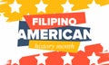 Filipino American History Month. Happy holiday, celebrate in October. Filipinos and United States flag. Vector poster