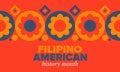 Filipino American History Month. Happy holiday, celebrate in October. Filipinos and United States flag. Vector poster